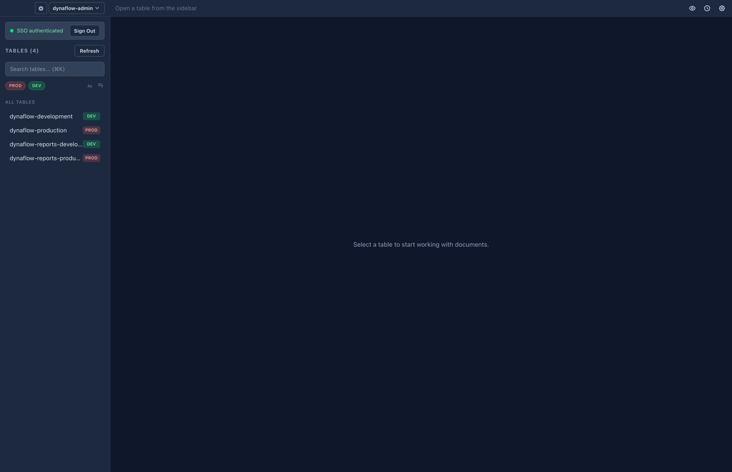 DynaFlow signing in to an AWS account through IAM Identity Center single sign-on